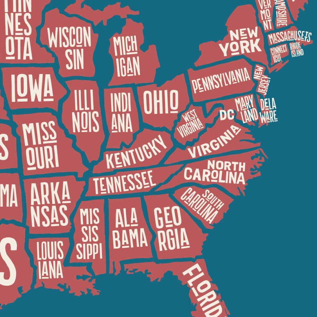 Poster Map United States Of America With State Names 1024x1024 