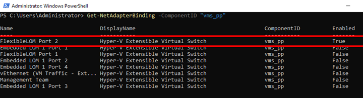 viewing the existing adapters and determine which one has vms_pp enabled