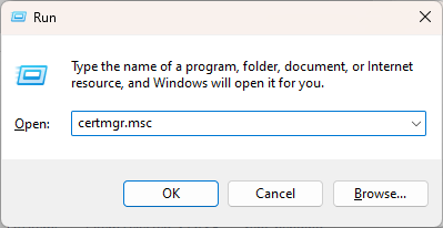 Run dialog certmgr.msc