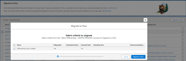 select criteria to migrate to flow